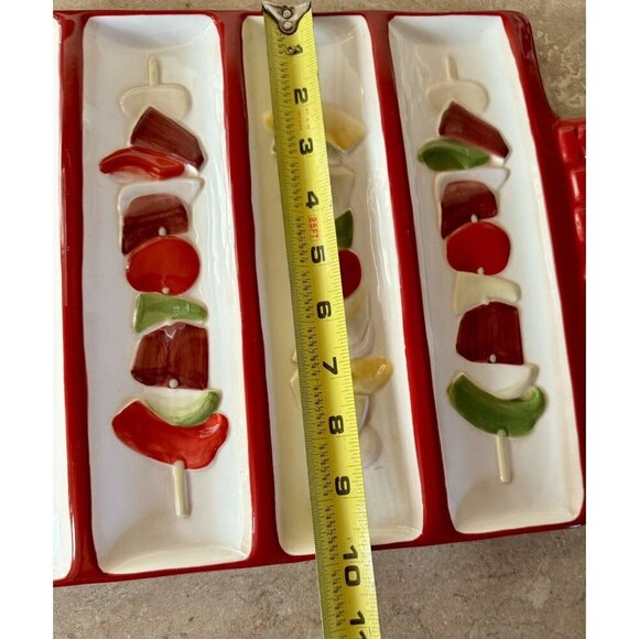 Grassland Roads Platter Party Shish Kebab Vintage 14” Ceramic Decor Red Grilling - Picture 5 of 10